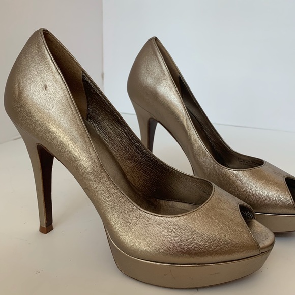 Cole Haan Gold Shimmer High Heels Sz 7 - Picture 11 of 13